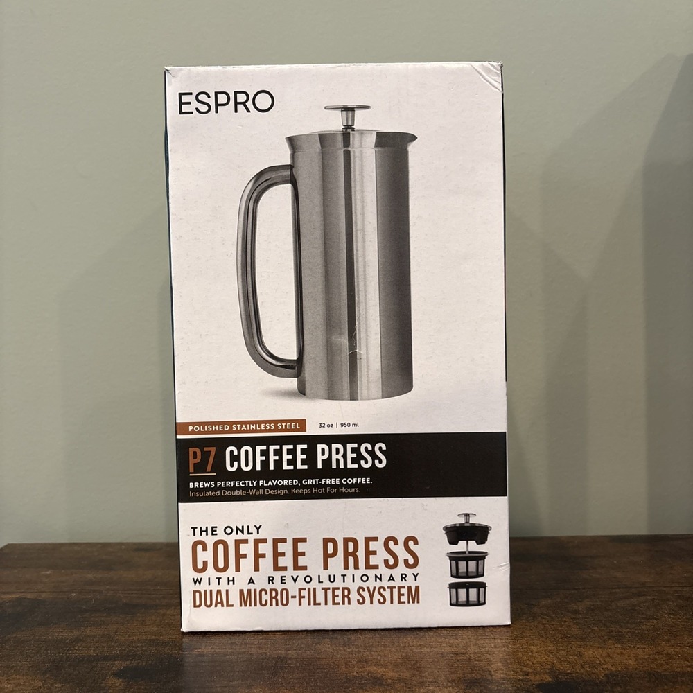 New in Box ESPRO P7 French Press Double Walled Coffee Maker 18oz Silver